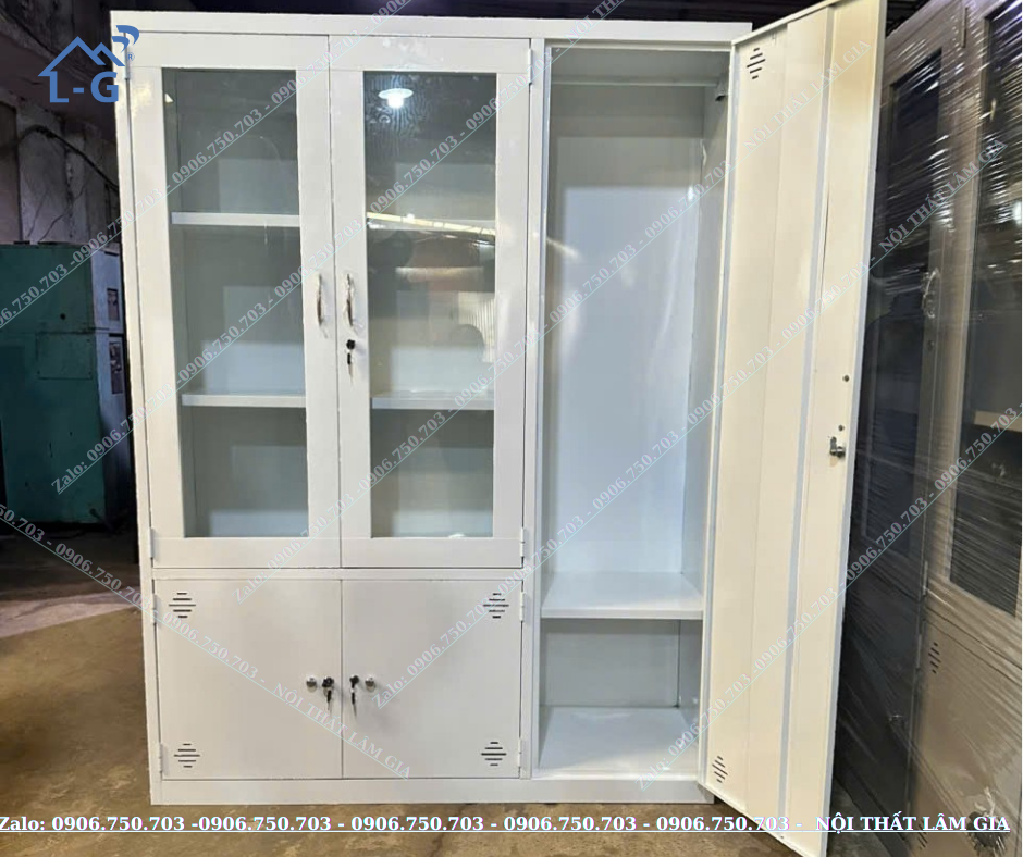 Tủ sắt hồ sơ 3 cánh có kiếng cao cấp KT - 1m83x1m2x45